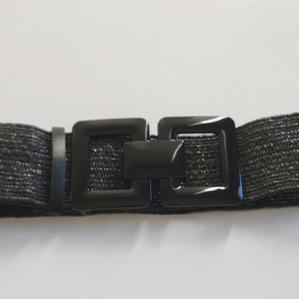 Black Stretch Braided Belt with Glossy Buckle